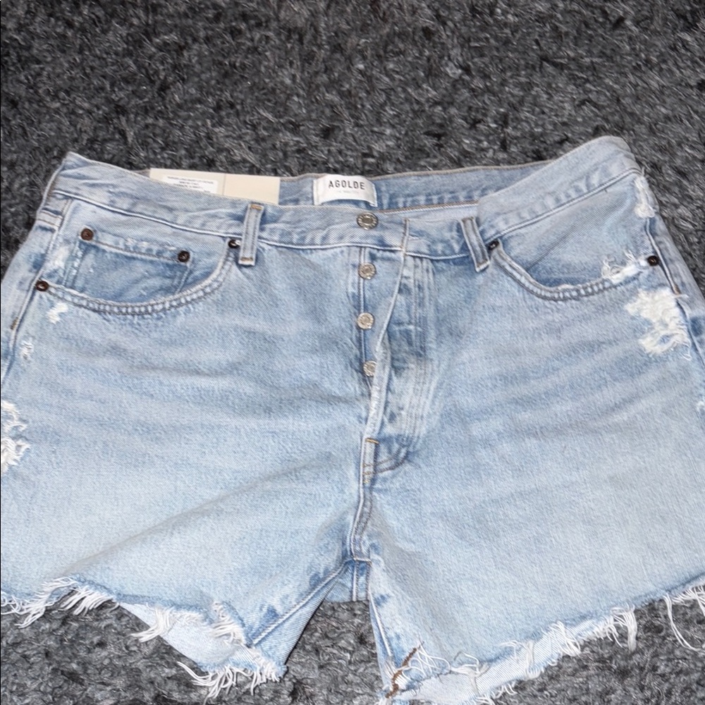 Agolde Parker Long Light Wash Button Fly Denim Shorts size 33 NWT